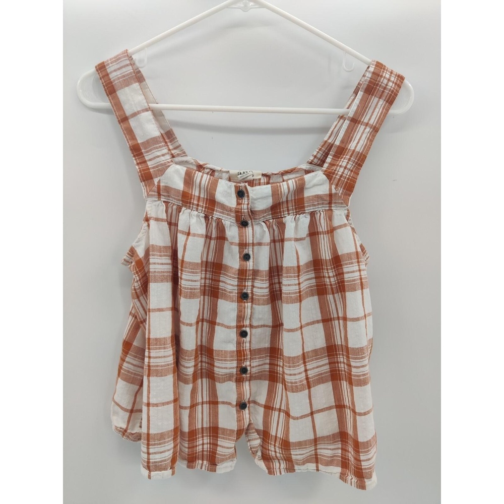 Ana Tank Top Womens Size Medium Petite Plaid Button Front Gathered Neckline Boho - Picture 3 of 10